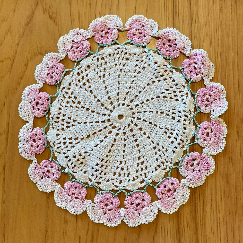 Vintage Hand Crocheted Doilies Doily Pastel Pink Blue White Delicate Lot of 7 - Picture 10 of 15
